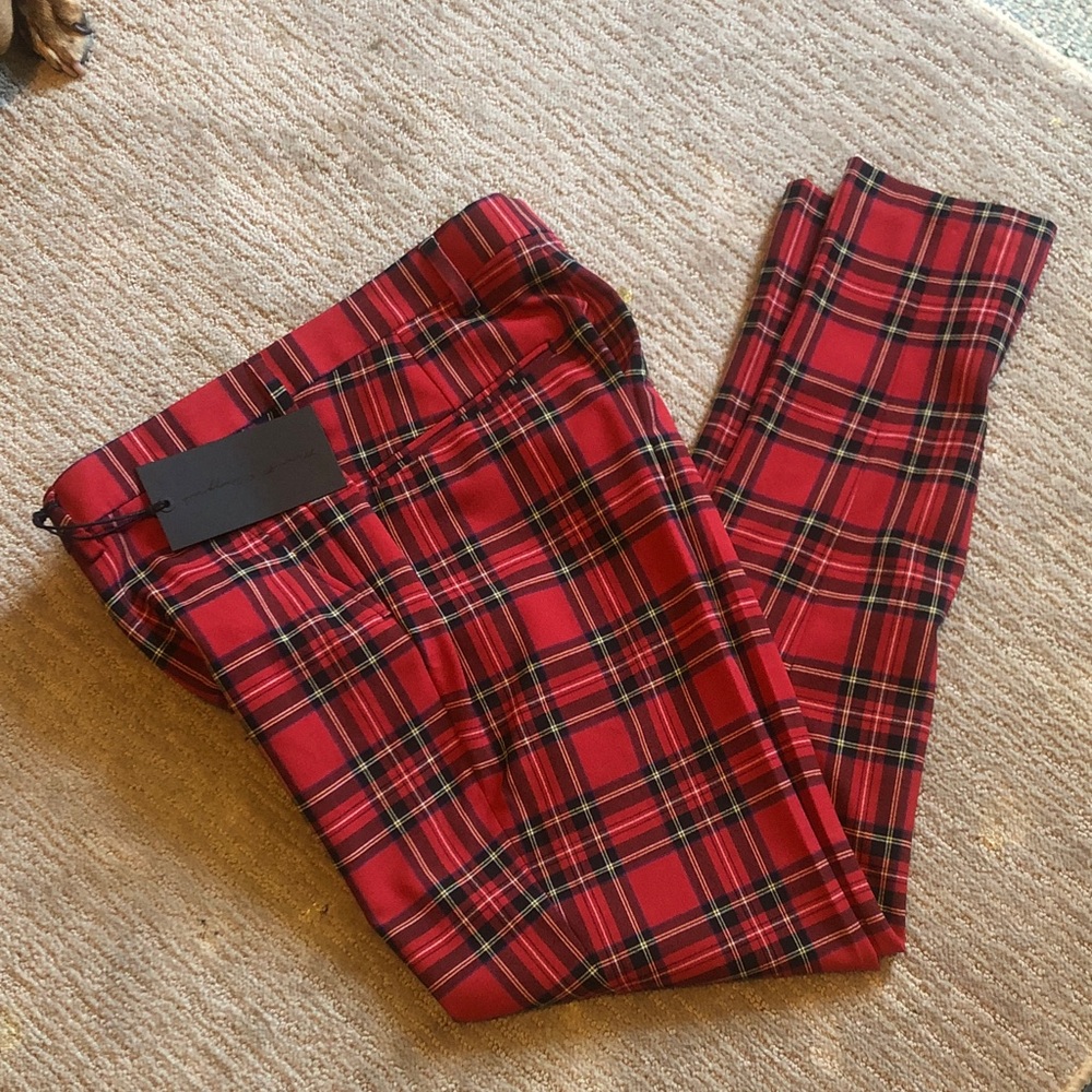 Red plaid dress pants size 4 TTS 30” waist 12” rise - hearts & daggers new